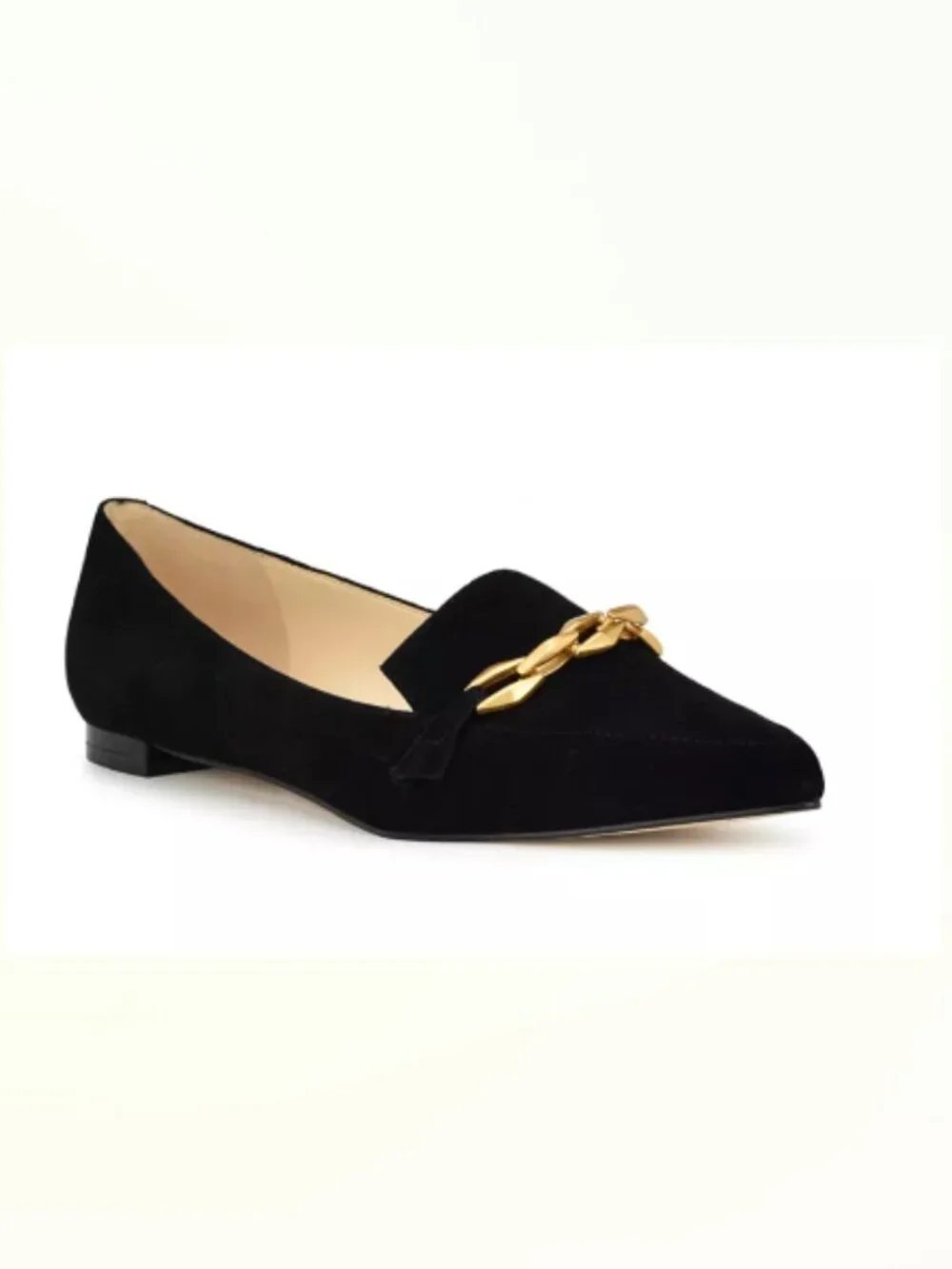 Nine West Black Suede flats with chic accent chain - NIB